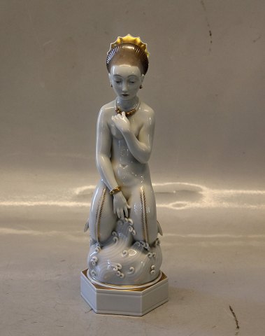 12459 RC Mermaid 26.5 cm / 10,25" Arno Malinowski. 1926  Over glaze decorated 
with gold  Royal Copenhagen